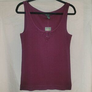NWT - Ralph Lauren - Women's Cotton-Blend Tank Top, Maroon/Burgandy, Size M